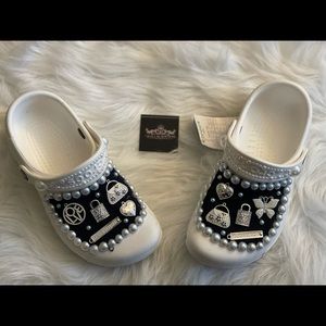 Royal Denim, Pearls, & Charms Crocs